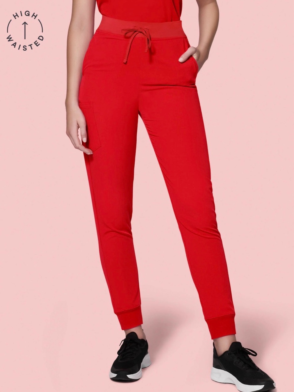 NWOT Mandala High-Waisted Red Jogger Scrub Pants - Medium Petite
